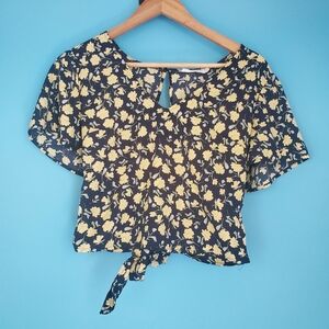 LUSH Floral Blouse Size Small Tie Back